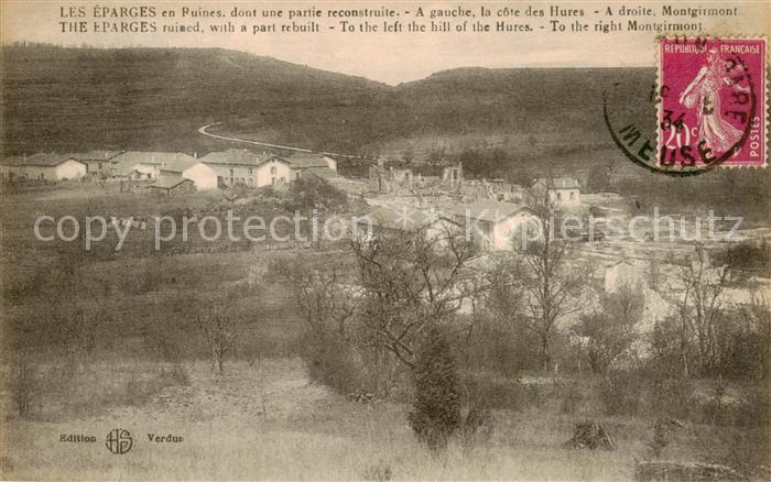 Les Eparges 55 Meuse A gauche la cote des Hures A droite Montgirmont
