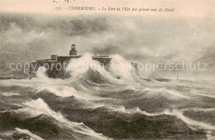 Cherbourg 50 Le Fort de l’Est par grand vent du Nord