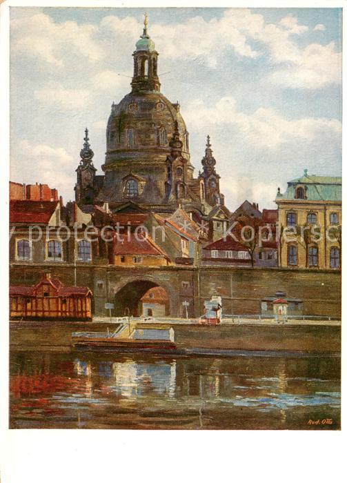 Dresden Elbe Dom Frauenkirche Kuenstlerkarte