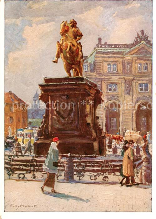 Dresden Elbe Denkmal August der Starke Kuenstlerkarte