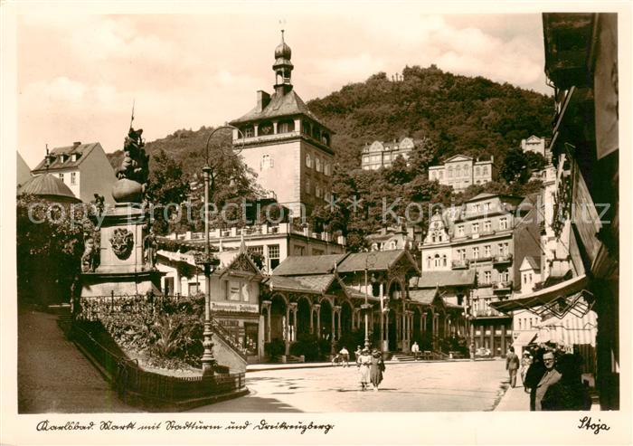 Karlsbad Eger Karlovy Vary Markt mit Stadtturm und Dreikreuzburg