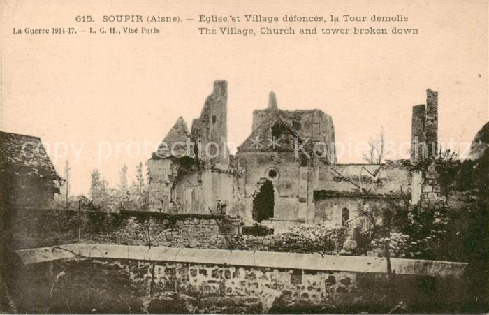 Soupir 02 Aisne Eglise et Village defonces la Tour demolie