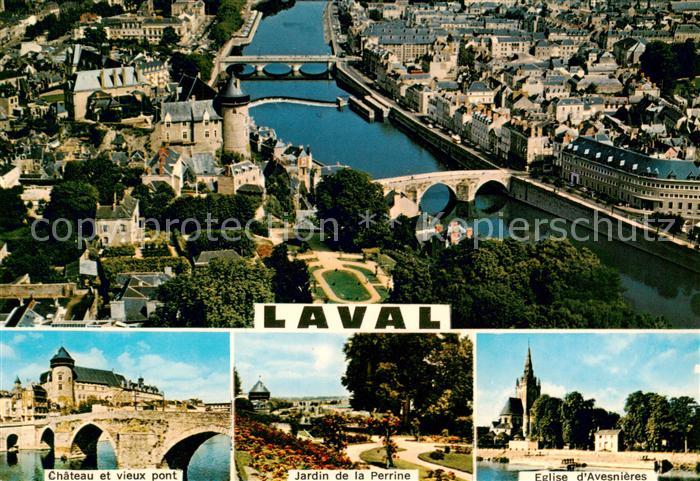 Laval  53 Mayenne Vue aerienne Chateau et vieux pont Jardin de la Perrine Eglise