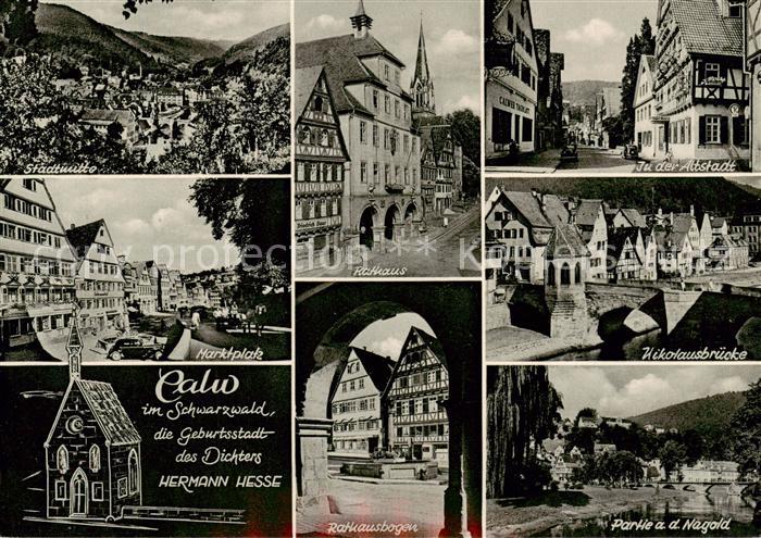 Calw Panorama Rathaus Altstadt Nikolausbruecke Marktplatz Rathausbogen Nagoldpar