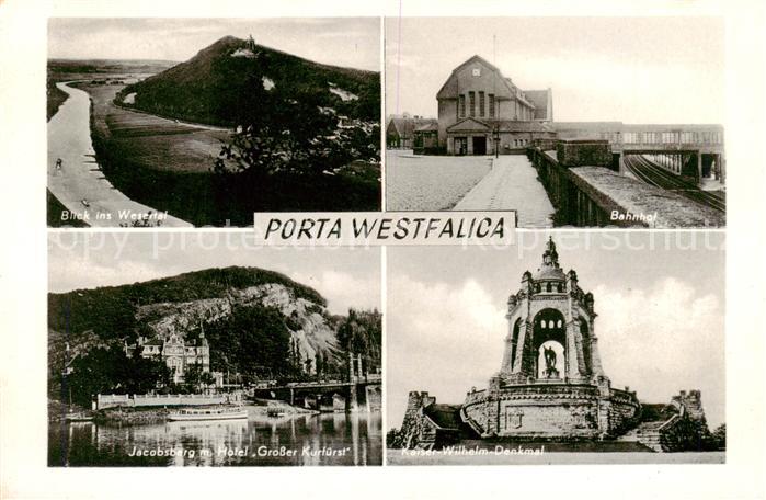 Porta Westfalica Blick ins Werratal Bahnhof Jacobsberg mit Hotel Grosser Kurfuer