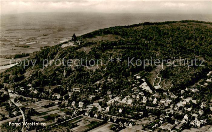 Porta Westfalica Fliegeraufnahme mit Kaiser Wilhelm Denkmal