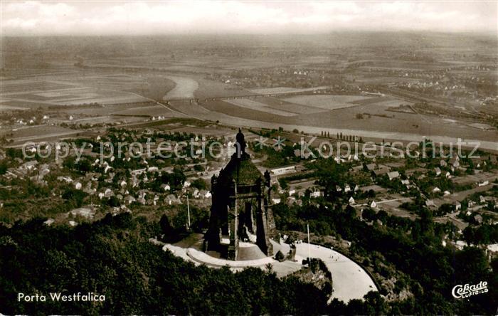 Porta Westfalica Fliegeraufnahme mit Kaiser Wilhelm Denkmal