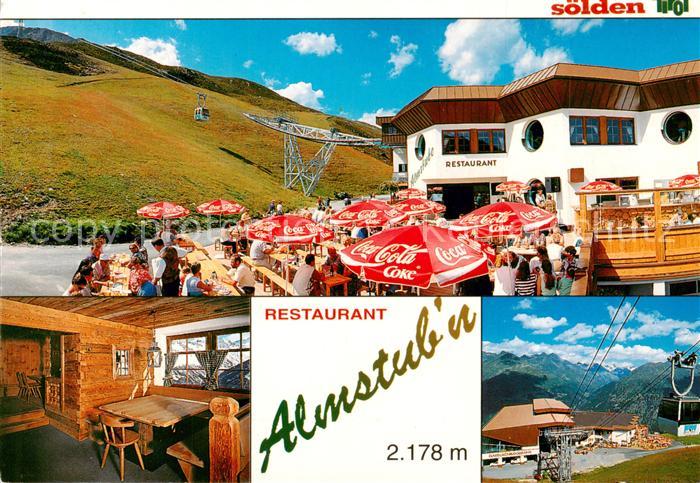 Soelden oetztal AT Restaurant Almstubn Terrasse Gaststube Seilbahnstation