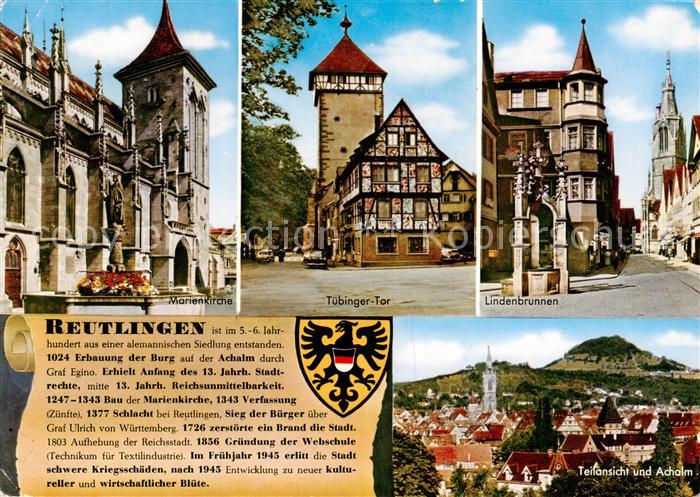 Reutlingen BW Marienkirche Tuebinger Tor Lindenbrunnen Teilansicht und Achalm
