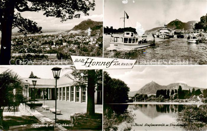 Bad Honnef Panorama Drachenfels Rheinpartie mit Drachenfels Kurpark Trinkhalle I