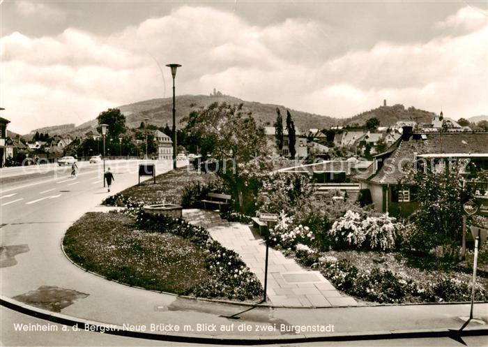Weinheim Bergstrasse Bruecke mit Blick auf die zwei Burgen Stadt