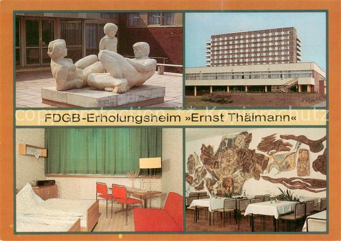 Rheinsberg FDGB Erholungsheim Ernst Thaelmann Plastik Aussenansicht Gaestezimmer