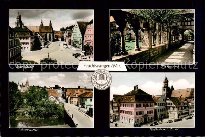 Feuchtwangen Marktplatz Kreuzgang Tuermemotiv Rathaus mit Kirche