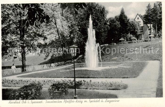 Bad Orb Sanatorium Pfeiffer Krug mit Sprudel und Liegewiese
