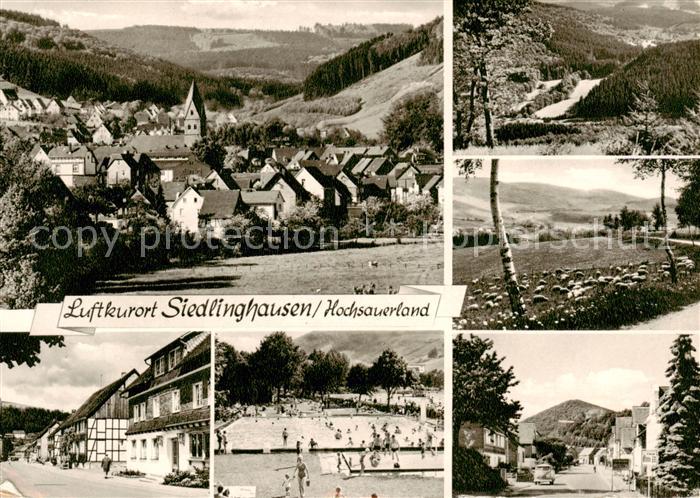 Siedlinghausen Winterberg Ortsansicht mit Kirche Landschaftspanorama Freibad