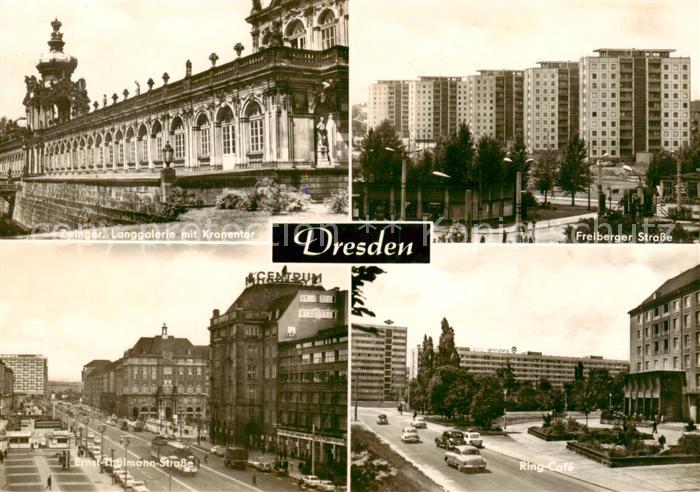 Dresden Elbe Zwinger Langgalerie mit Kronentor Freiberger Strasse Wohnsiedlung E