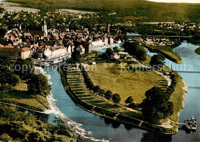 Hann. Muenden Zusammenfluss von Werra und Fulda Fliegeraufnahme