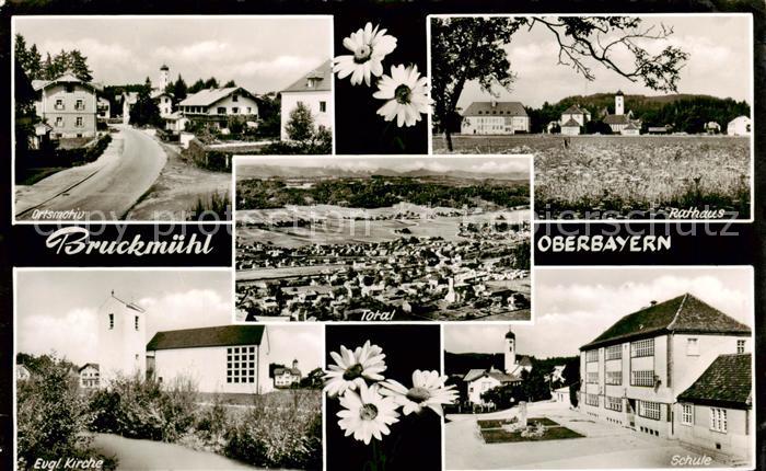 Bruckmuehl Inn Ortsmotiv Rathaus Ev Kirche Schule Panorama