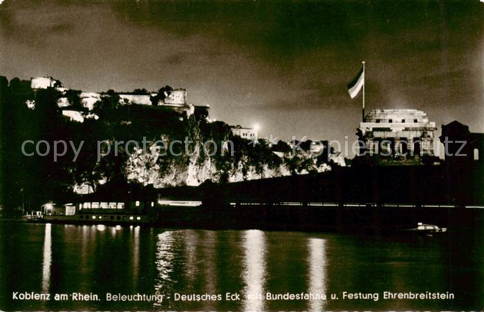 Koblenz  Rhein Beleuchtung Deutsches Eck Festung Ehrenbreitstein
