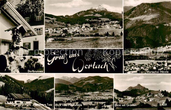 Wertach Dorfbrunnen Wertacher Hoernle Gastaus Toni Blick vom Milchstueble Bichl