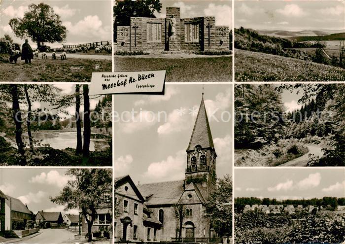 Meerhof Schafherde Kriegerdenkmal Panorama Strassenpartie Kirche