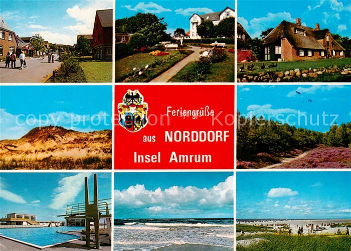 Norddorf Amrum Strassenpartie Inselhaeuser Duenen Schwimmbad Strand