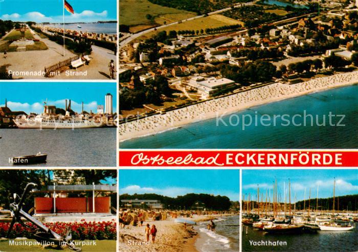 Eckernfoerde Ostseebad Promenade mit Strand Hafen Musikpavillon Strand Yachthafe