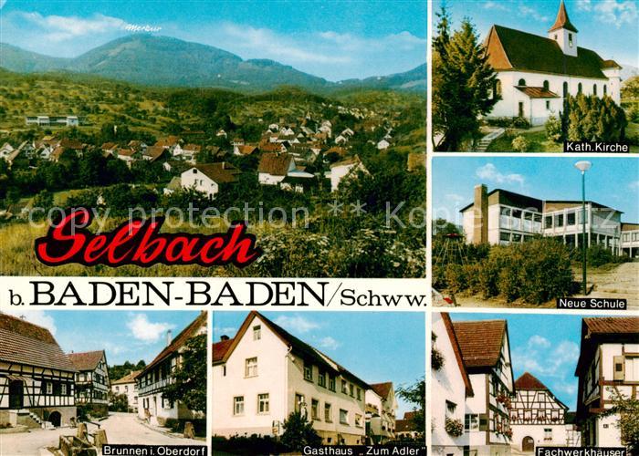 Selbach Gaggenau Panorama Kath Kirche Neue Schule Brunnen in Oberdorf Gasthaus Z