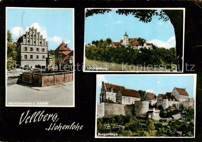 Vellberg Schwaebisch Hall BW Marktbrunnen und Schloss Stoeckenburg Burganlage