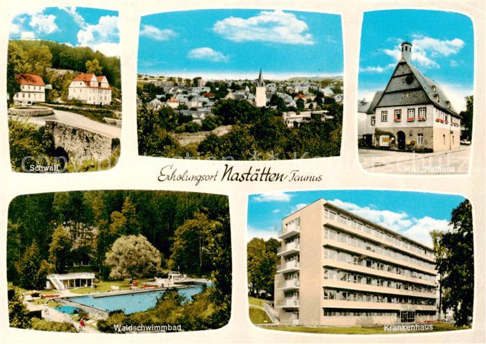Nastaetten Taunus Schwall Panorama Rathaus Waldschwimmbad Krankenhaus