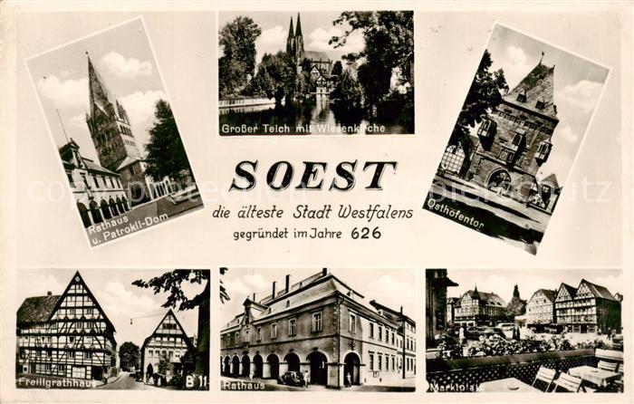 Soest DE NRW Rathaus Patrokli Dom Freiligrathhaus Gr Teich mit Wiedenkirche Osth