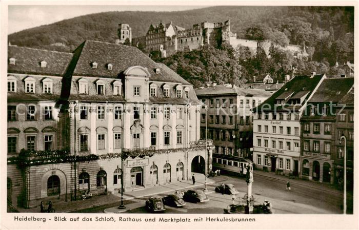 Heidelberg Neckar Schlossblick Rathaus und Marktplatz mit Herkulesbrunnen