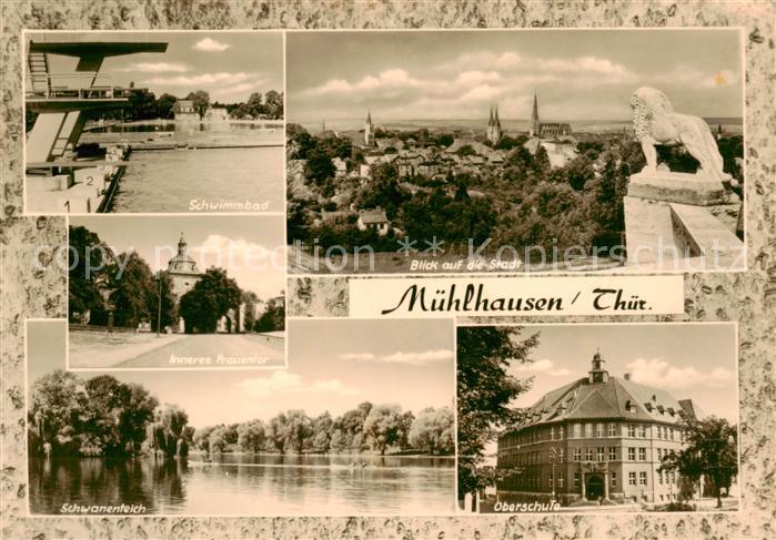 Muehlhausen  Thueringen Schwimmbad Inneres Frauentor Schwanenteich Stadtansicht