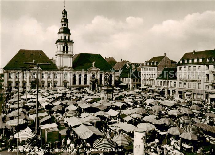 MANNHEIM BW Marktplatz mit Rathaus und St Sebastian Kirche