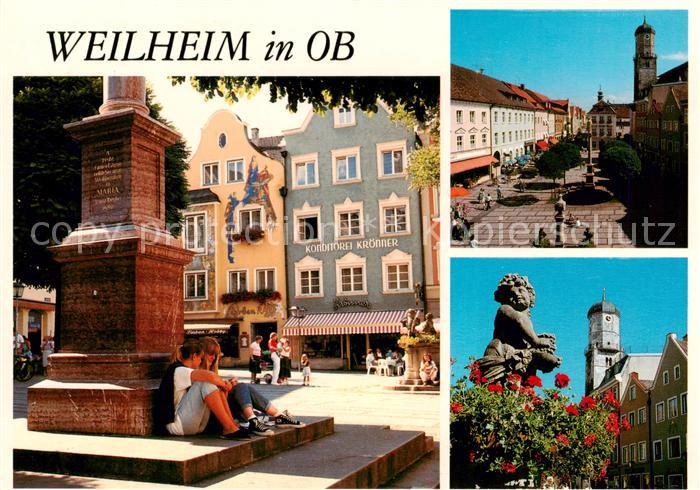 Weilheim Oberbayern Denkmal Strassenpartie Brunnen Kirche