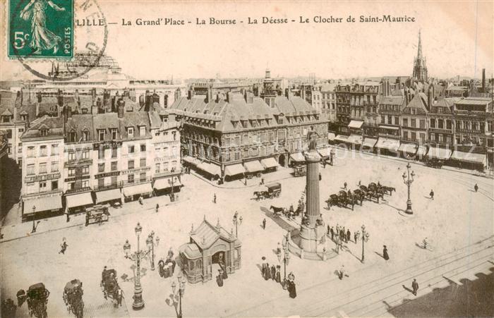 Lille 59 La Grand Place La Bourse La Deesse Le Clocher de Saint Maurice