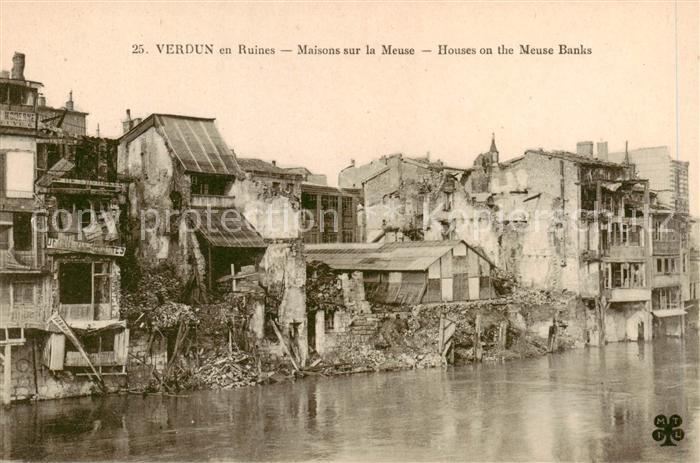 Verdun  55 Meuse en Ruines Maisons sur la Meuse
