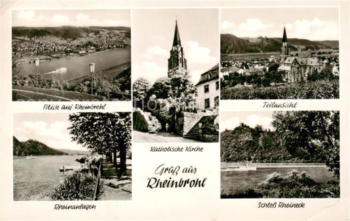 Rheinbrohl Panorama Kath Kirche Teilansicht Rheinanlagen Schloss Rheineck