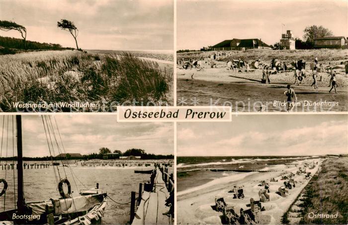 Prerow Ostseebad Westrand mit Windflaeche Blick zum Duenenhaus Bootssteg Oststra