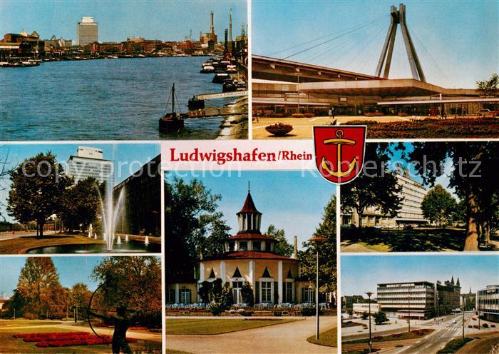 Ludwigshafen  Rhein Panorama Bruecke Brunnen Park Teilansichten