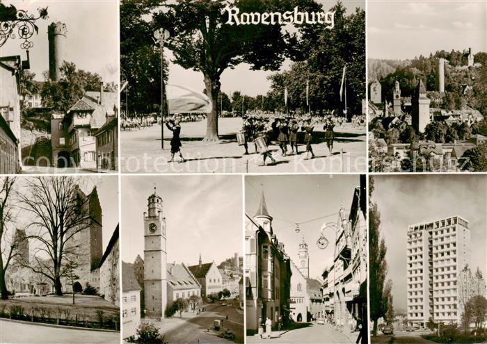 Ravensburg  Wuerttemberg Teilansichten Tuerme Stadtplatz Musikgruppe Hochhaus