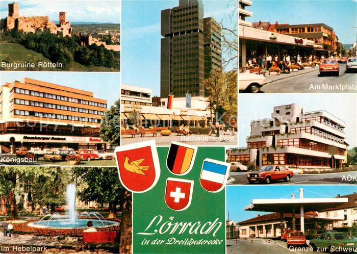 LoeRRACH Baden BW Burgruine Roetteln Koenigsbau Im Hebelpark Rathaus Post Marktp