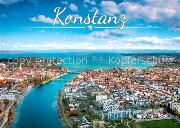 Konstanz Bodensee Panorama Blick ueber den Rhein und Stadt