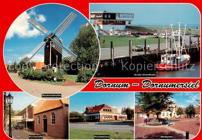 Dornumersiel Bockwindmuehle Strandhalle Hafen Fischerboot Kirchstrasse Nordseeha