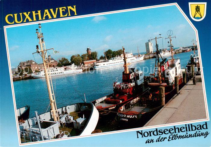 Cuxhaven Nordseebad Nordseeheilbad an der Elbmuendung Fischkutter Faehren