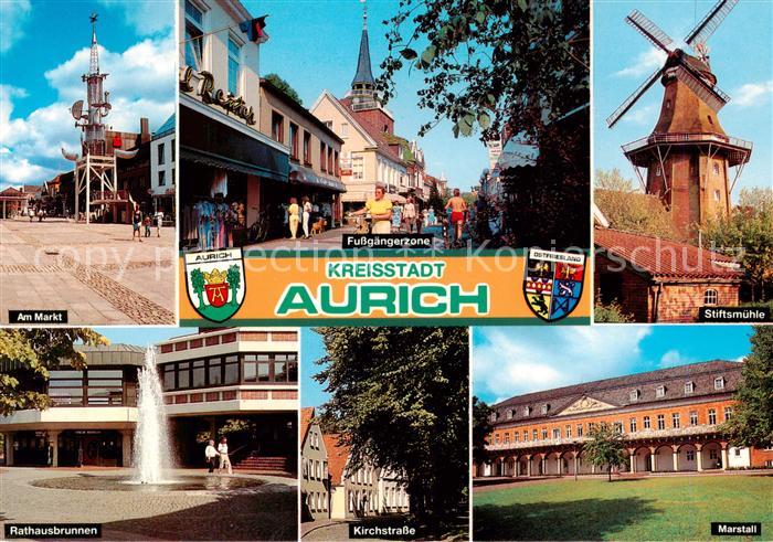 Aurich Ostfriesland Am Markt Fussgaengerzone Stiftsmuehle Rathausbrunnen Kirchst