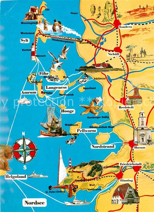 Nordstrand Landkarte Nordseekueste mit Nordseeinseln