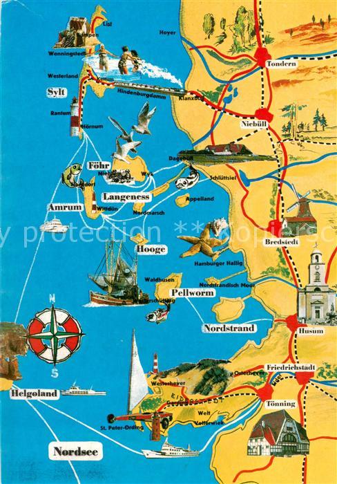 Nordstrand Landkarte Nordseekueste mit Nordseeinseln