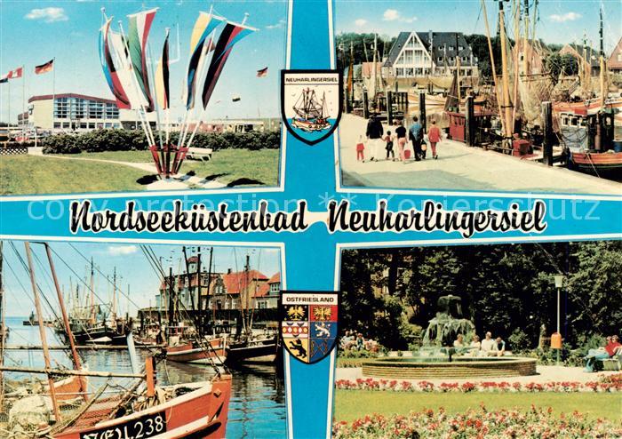 Neuharlingersiel Nordseekuestenbad Kurhaus Fahnen Kutterhafen Kurpark