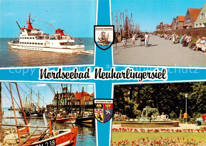Neuharlingersiel Nordseebad Faehre Hafenpromenade Fischkutter Kurpark